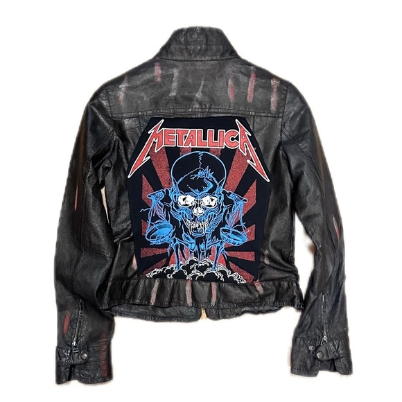 Metallica Leather Jacket Upcycle hand colored and decorated well loved - Picture 1 of 17